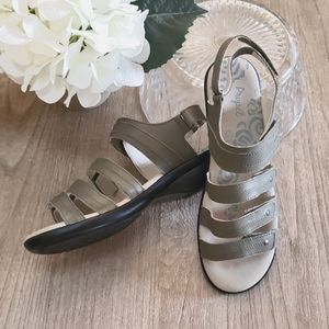 Khaki Leather Strappy Sandals